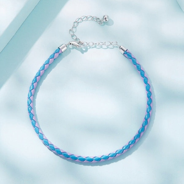 Blauwe en roze leren armband