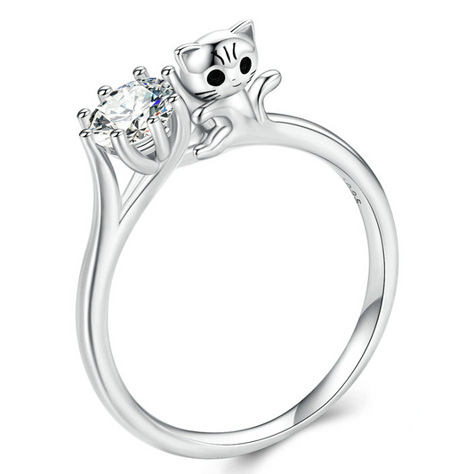 Solitaire ring met kat