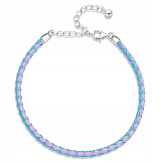 Lichtblauwe en roze leren armband