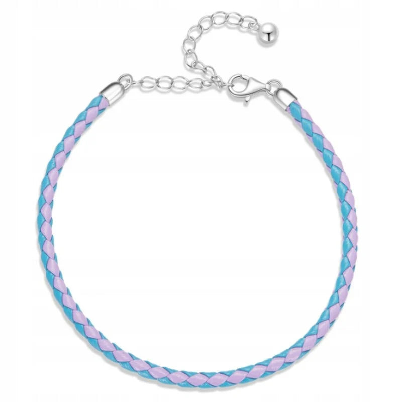 Blauwe en roze leren armband